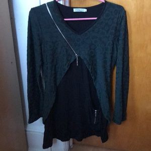 Women’s Green & Black Long Sleeve Shirt Top Size S